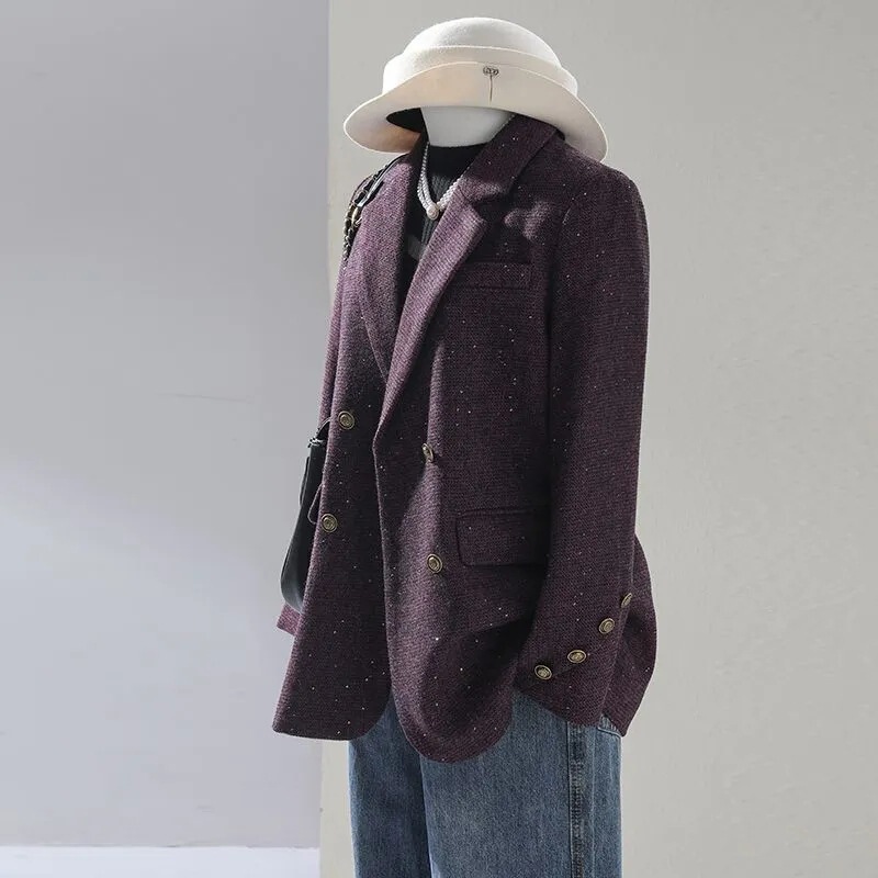 Sheep Wool Suit Jacket Women's Autumn and Winter 2025 New High-End Casual Fashion Loose Gray Suit Top
