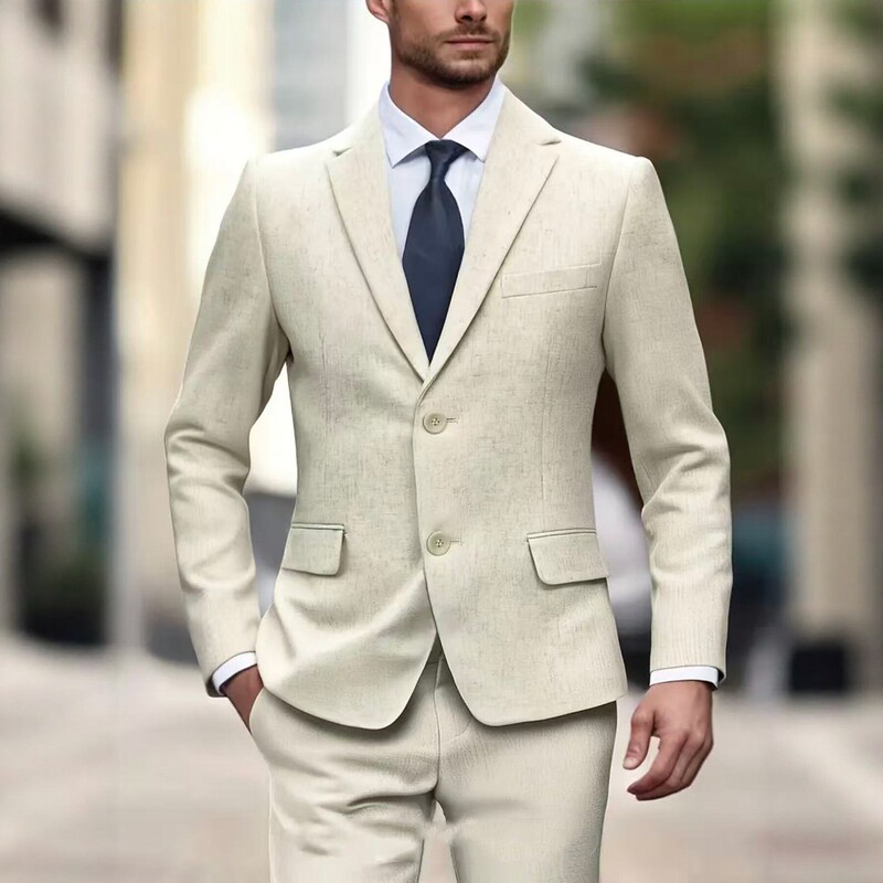 Cross-border men's linen suit business casual slim-fit two-piece set groom wedding groomsmen attire European and American style Cross-border men's linen suit business casual slim-fit two-piece set groom wedding groomsmen attire European and American style