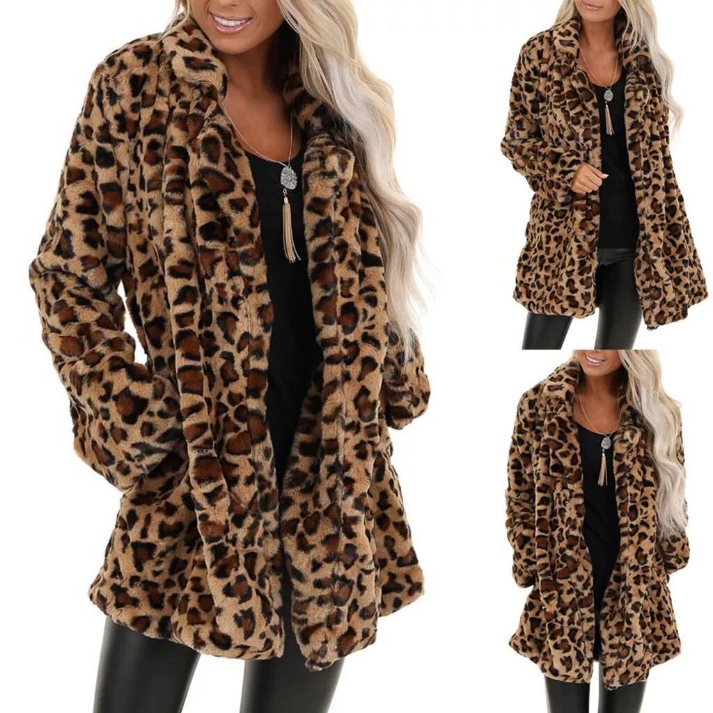 New Autumn and Winter Rabbit Fur Leopard Print Medium Length Women's Fashion and Temperament Jacket with Loose Pockets, Plush Women's Clothing_voghion.com