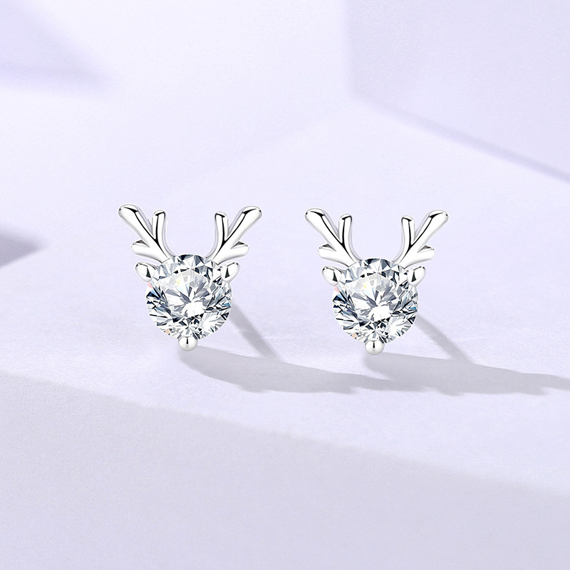 Damila S925 Sterling Silver Antlers blue zirconium earrings Korean style one deer have you zircon earrings female Christmas jewelry wholesale