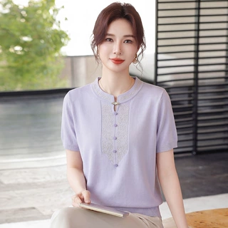 2026新款妈妈夏装冰丝短袖洋气中老年人女透气亲肤T恤衫宽松上衣