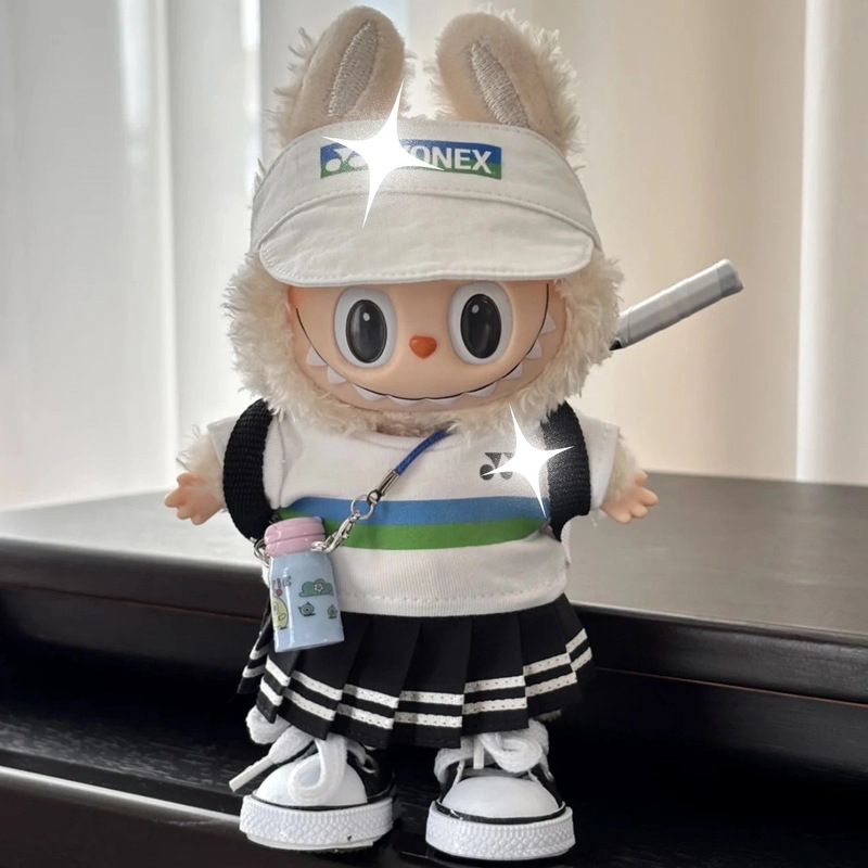 Labubu Badminton Baby Clothes First, Second and Third Generation Labubu Sports Suit Clothes 17cm