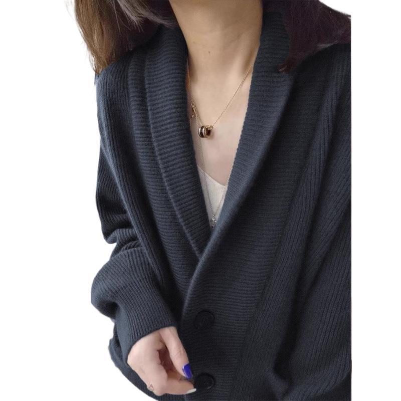 设计款小众慵懒风针织开衫女2025秋季时尚翻领宽松毛衣外套上衣潮|undefined