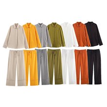 PB&ZA 女装2025夏季新款 时尚亚麻衬衫4786090亚麻宽腿裤4786091