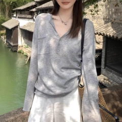 巨好看的防晒衣罩衫女薄款夏季穿搭宽松外穿灰色长袖t恤上衣均码