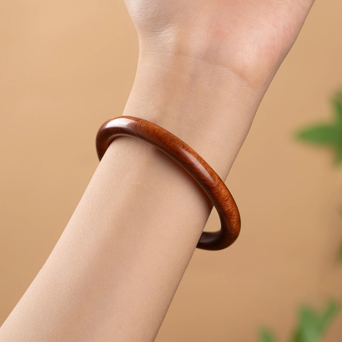 Natural Peach Wood Bracelet for Women, Sandalwood Redwood Round Plain Wooden Bracelet, Simple Chinese Style Imperial Concubine Bracelet, Light Luxury Cultural Jewelry
