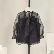 泡菜国JJG*TT女士飘带蝴蝶结欧根纱仙仙法式衬衫2025年夏季新款