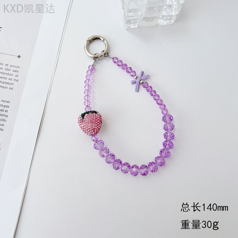 [보라색] 라인스톤 딸기 휴대폰 체인