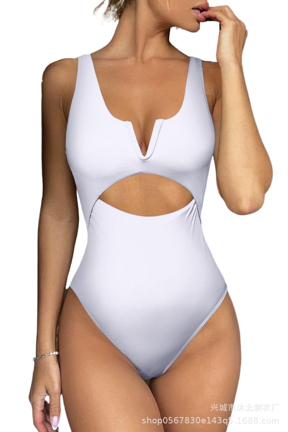 2023 traje de baño de una pieza de vientre de Amazon traje de baño de cintura alta hueco para mujer slim fit image 8