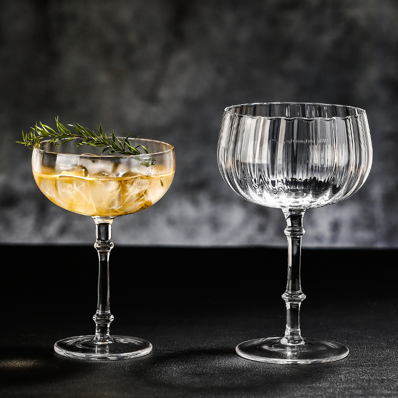 Crystal glass cocktail cup special drink cup wide mouth dessert high-stemmed cup wave pattern juice cup bar martini cup