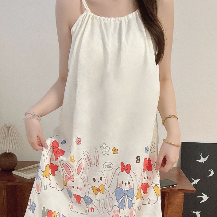 Venta al por mayor transfronteriza estilo caliente verano nuevo estilo camisón femenino nube camisón de algodón con almohadilla para el pecho ropa exterior dulce para estudiantes