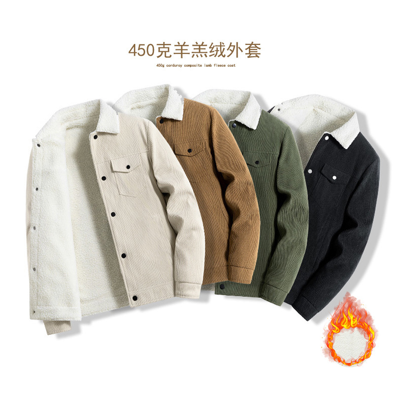 Autumn and Winter 450g Heavyweight Fleece-Lined Warm Lamb Fleece Jacket Men's Sweatshirt Fashion Versatile Thick Cotton Jacket