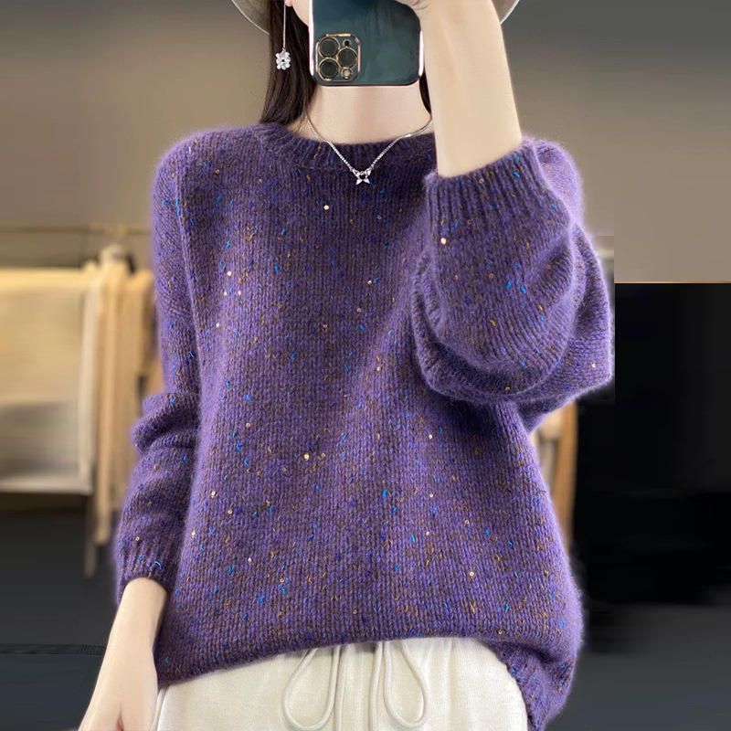 Thick Wool Sweater for Women, Autumn and Winter Sweater, 2025 New Style, Large Size, Sequin Round Neck Knitted Base Shirt Thick Wool Sweater for Women, Autumn and Winter Sweater, 2025 New Style, Large Size, Sequin Round Neck Knitted Base Shirt