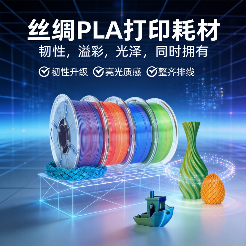 3D printer filament, PLA Silk, 1.75mm, suitable for cross-border e-commerce, compatible with Bambu Lab and Creality materials 3D printer filament, PLA Silk, 1.75mm, suitable for cross-border e-commerce, compatible with Bambu Lab and Creality materials
