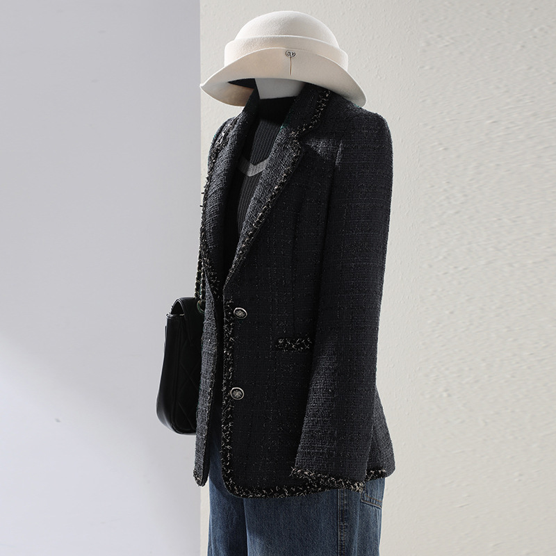 European and American Cross-Border Popular High-End Tweed White Blazer Women's Autumn and Winter Slim Casual Suit Top