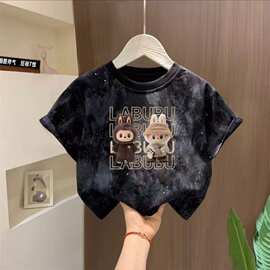 洋气扎染星空男女宝宝童装儿童扎染短袖潮t恤短袖中小童夏装上衣