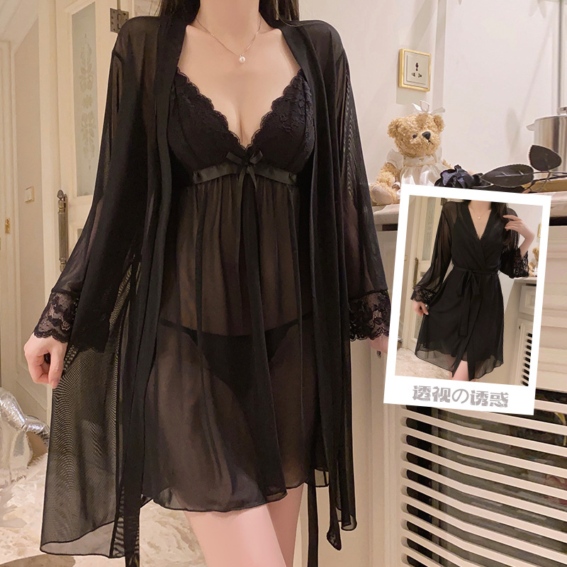 DZ Guiruo 섹시한 속옷 열정 유혹 관점 레이스 섹시한 순수한 욕망 메시 여성의 Nightdress 세트 5145