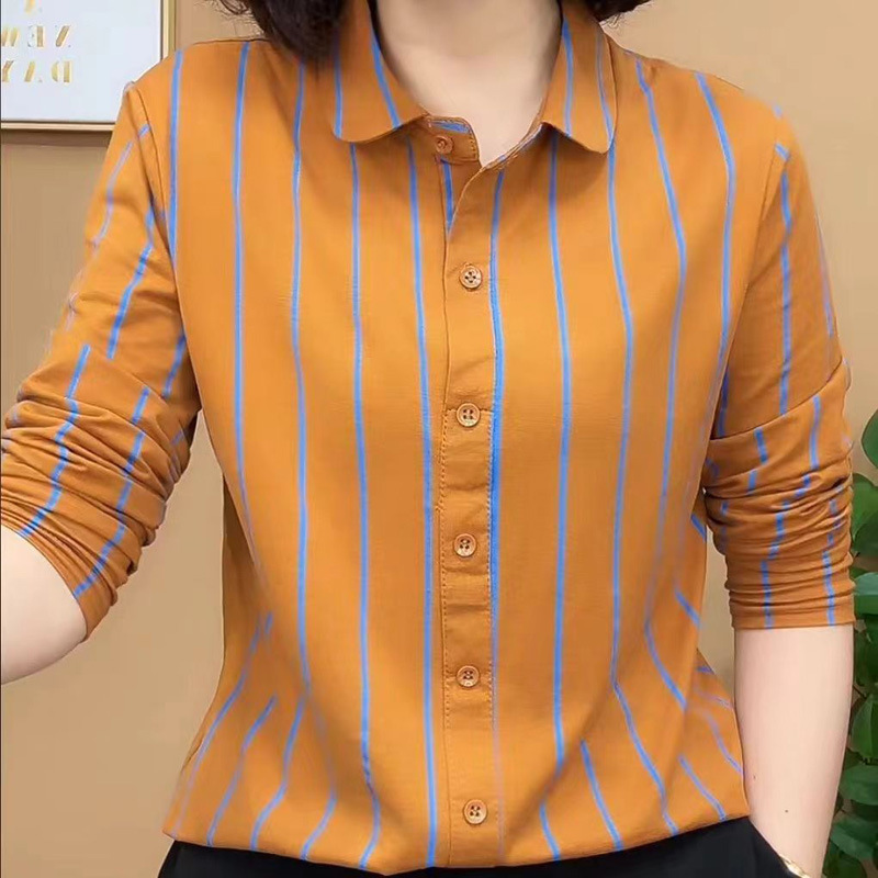 New 2026 Spring Versatile Stylish Slim-Fit Striped Shirt Fashionable Women's Nine-Quarter Sleeve Base Shirt