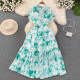Gentle Style Floral Long Dress French Style Retro Elegant Short-sleeved Lel Waist Slimming A- line Floral Dress for Summer