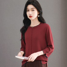 中袖针织t恤女春装2025新款春夏中年妈妈七分袖小衫薄款打底上衣