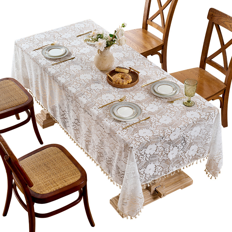 Mantel de comedor de encaje pastoral francés, mantel rectangular de lujo ligero, de alta calidad, mantel de mesa de centro para el hogar, tela antideslizante y resistente al desgaste
