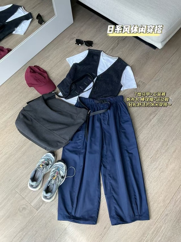032273轻薄舒服工装风做旧肌理感休闲运动长裤|undefined