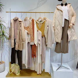 帕克秀25秋冬文艺森女系新款品牌撤柜羊绒大衣打底衫尾货批发走份