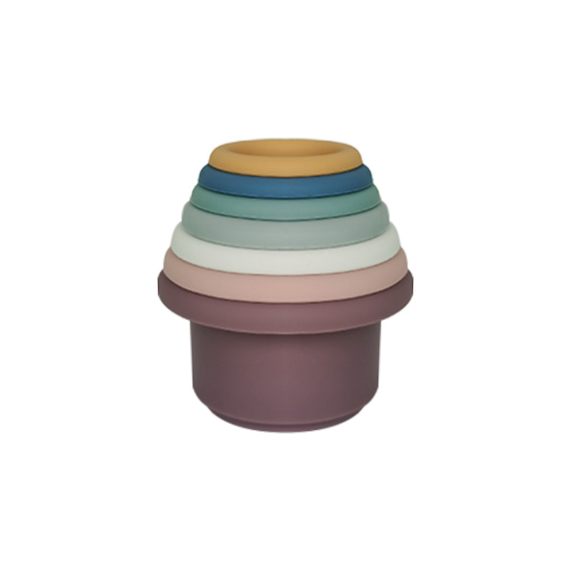 Venta directa de fábrica de vasos apilables para bebés, juguetes interactivos de apilamiento, vasos encajables, juguetes educativos de silicona platino para niños