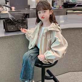 女童运动外套2026新款儿童洋气女孩春秋季连帽蝴蝶结韩范夹克上衣