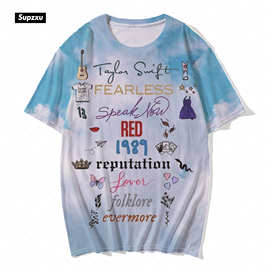 明星同款 Taylor Swift泰勒歌手霉霉周边 3D数码印花圆领T恤潮流