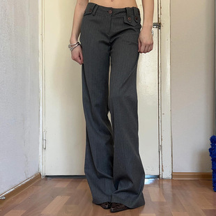 Foreign Trade Cross-border European and American Retro Low Waist Striped Loose Woven Pants Temperament Commuter Spice Girl Casual Straight Pants