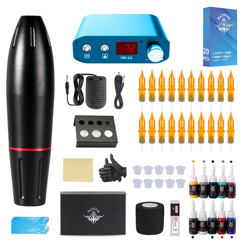 Conjunto completo de herramientas y equipos de tatuaje de bordado de tatuaje de belleza fábrica al por mayor Traje de tatuaje transfronterizo motor todo en uno máquina estudiantes