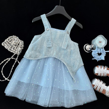 韩版女童牛仔纱裙公主裙宝宝韩系时尚2025夏季新款背心裙两件套