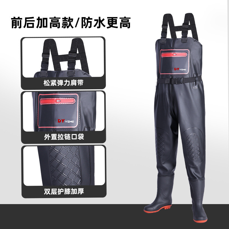 ウェーダー、ハーフレングスレインパンツ、防水服、メンズフィッシングワンピース、全身フィッシングレザーフォークウェーダーパンツ、厚手レインブーツ|undefined