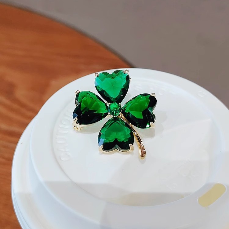 23 nuevo verde con incrustaciones de circón trébol broche de las mujeres de alto grado traje chaqueta ramillete fijo ropa PIN