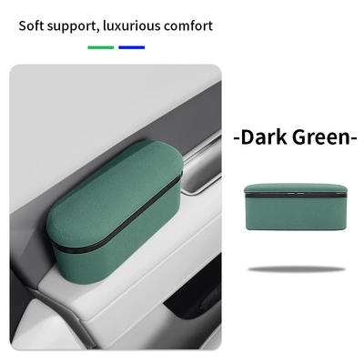 Armrest box pad with storage function, in-car retractable - dark-green