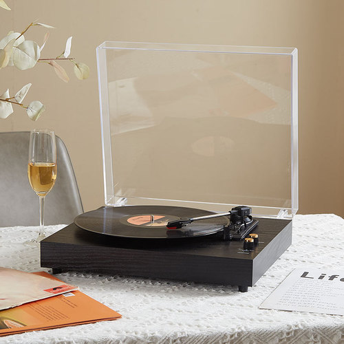 Antique-style turntable, birthday gift wireless record player, retro black vinyl record machine
