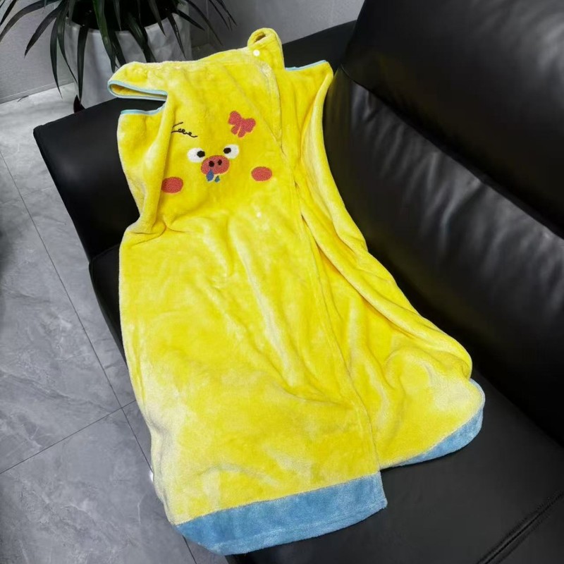 发财猪可穿浴裙干发帽吸水加厚珊瑚绒浴巾毛巾浴衣成人卡通猪公主|undefined
