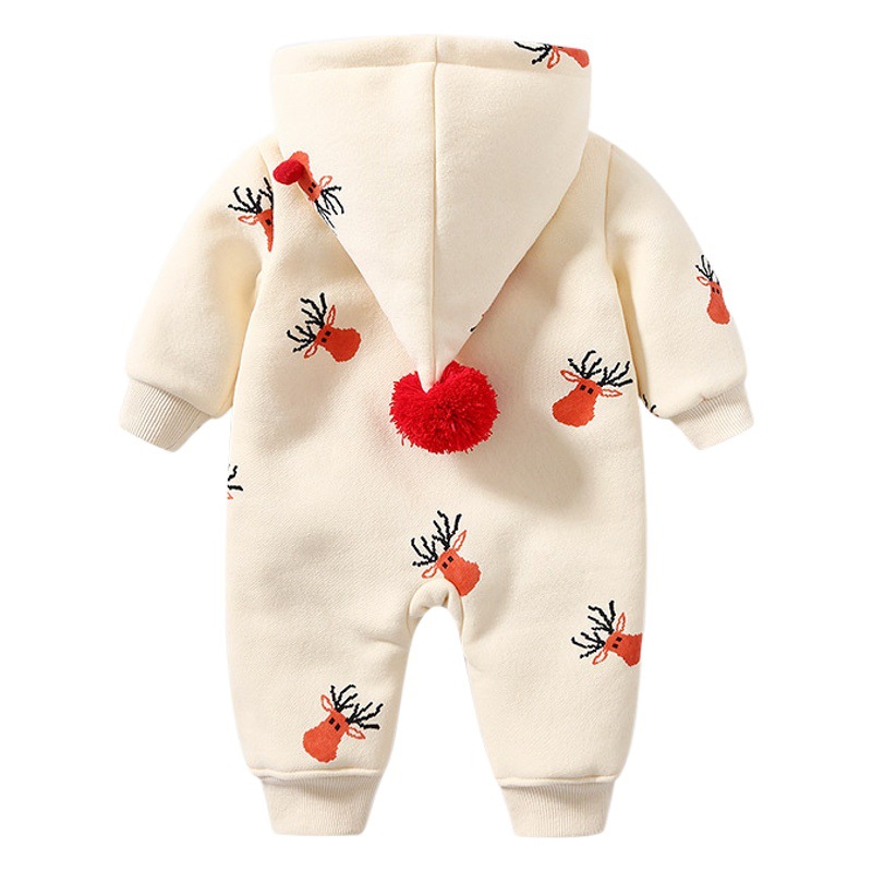 Bebé Otoño e Invierno mono Navidad alces caqui forrado de lana caliente ropa de bebé 0-2 años de edad bebé ins mameluco