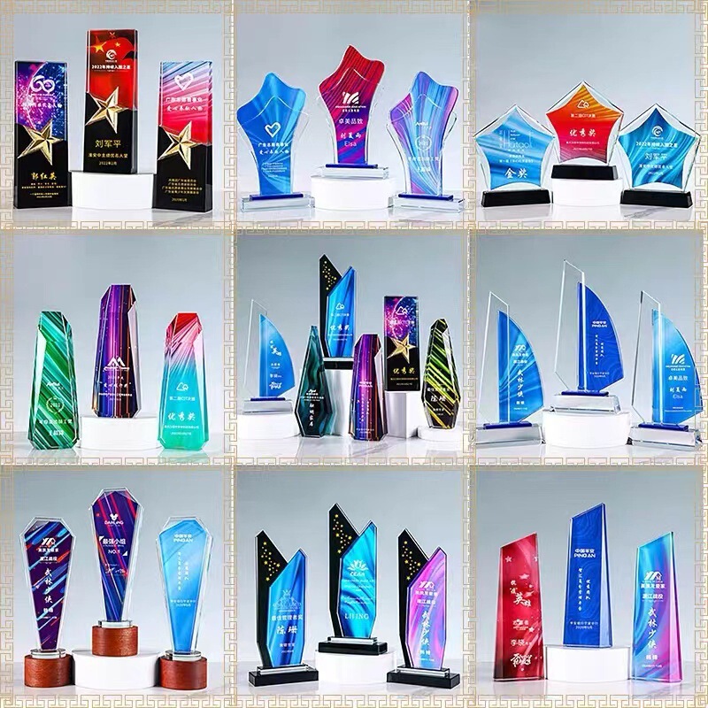 Transparent Crystal Trophy Creative Award Medal with Color Printing and Engraving for Sports Competitions, Football, Company Employees, Thickened Crystal