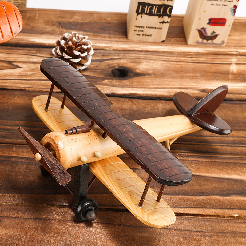 Innovador retro aviones de madera habitación hogar de madera decoración de escritorio modelo de avión decoración artesanía