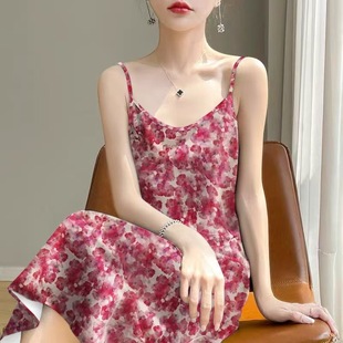 2025 New Summer Floral Red Enchantress Suspender Dress Elegant Fashion Printed Sleeveless Dress