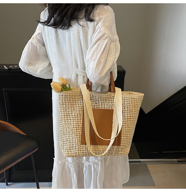 Large Woven Beach Tote Bag For Women Stylish Hollow Out Handbag_voghion.com