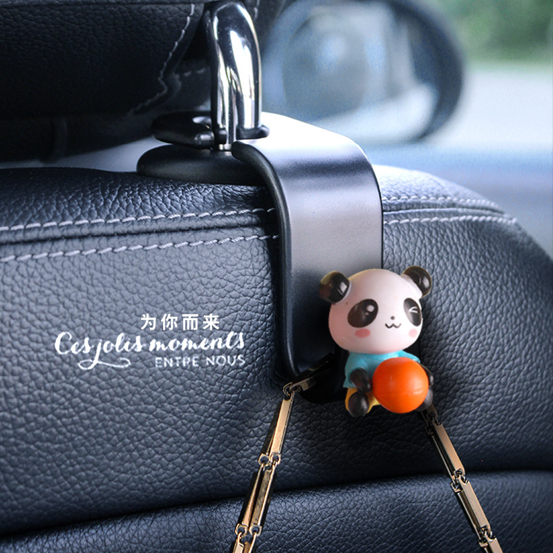 Gancho para coche suministros para coche muñeca de dibujos animados 3D lindo pequeño panda bebé asiento trasero gancho para coche creativo femenino
