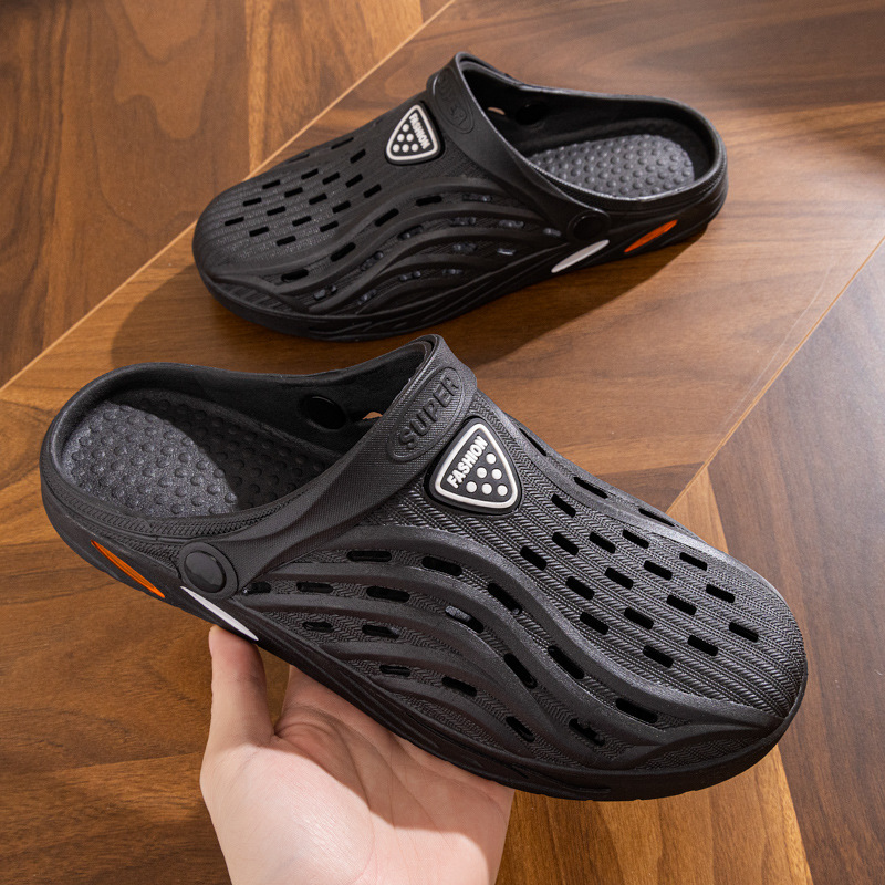 Men's Beach Sandals, Dual-Purpose Driving Slides, Soft Sole Men's Sandals with Head Cover, Summer Hole Shoes, Street Vendor Shoes, Dropshipping One Piece