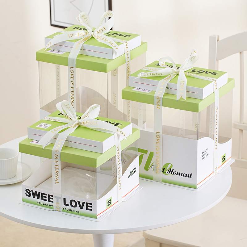 Caja de pastel de cumpleaños Caja de pastel totalmente transparente Nueva caja de embalaje de pastel con sello de cintura 6 6 8 8 10 10 12 pulgadas simple y doble