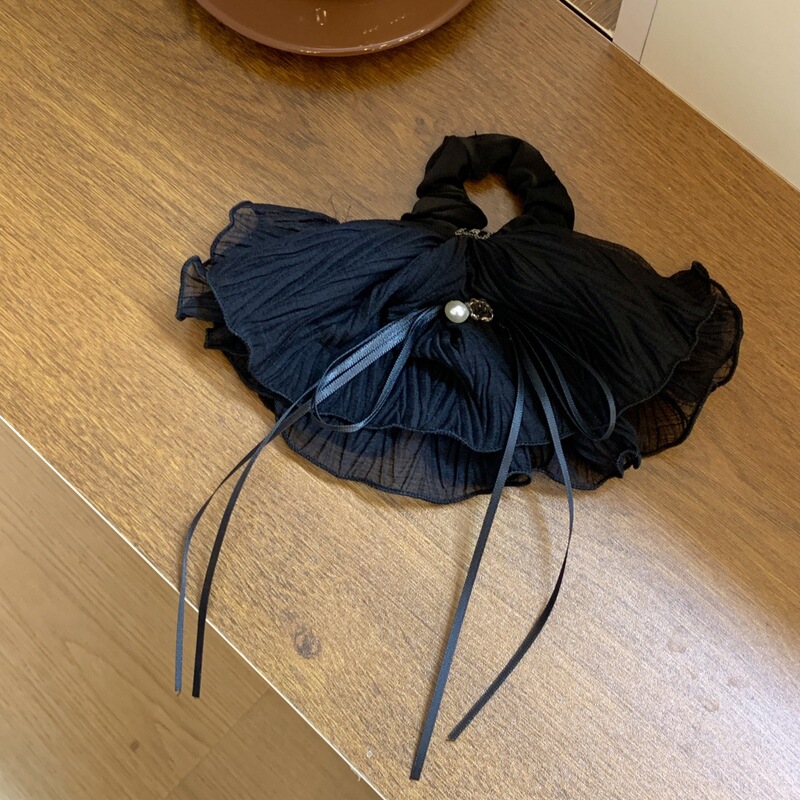 オーガンザ生地プリーツポニーテールヘアピン後頭部リボンスカートヘアピンハイエンドスプリングクリップヘアアクセサリー女性用|undefined