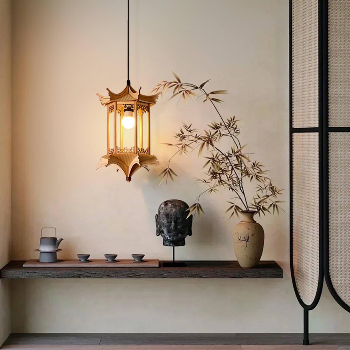 Lámpara de estética de la dinastía Song, lámpara de casa de estilo antiguo, lámpara de cama de construcción antigua, lámpara Zen de sala de té.