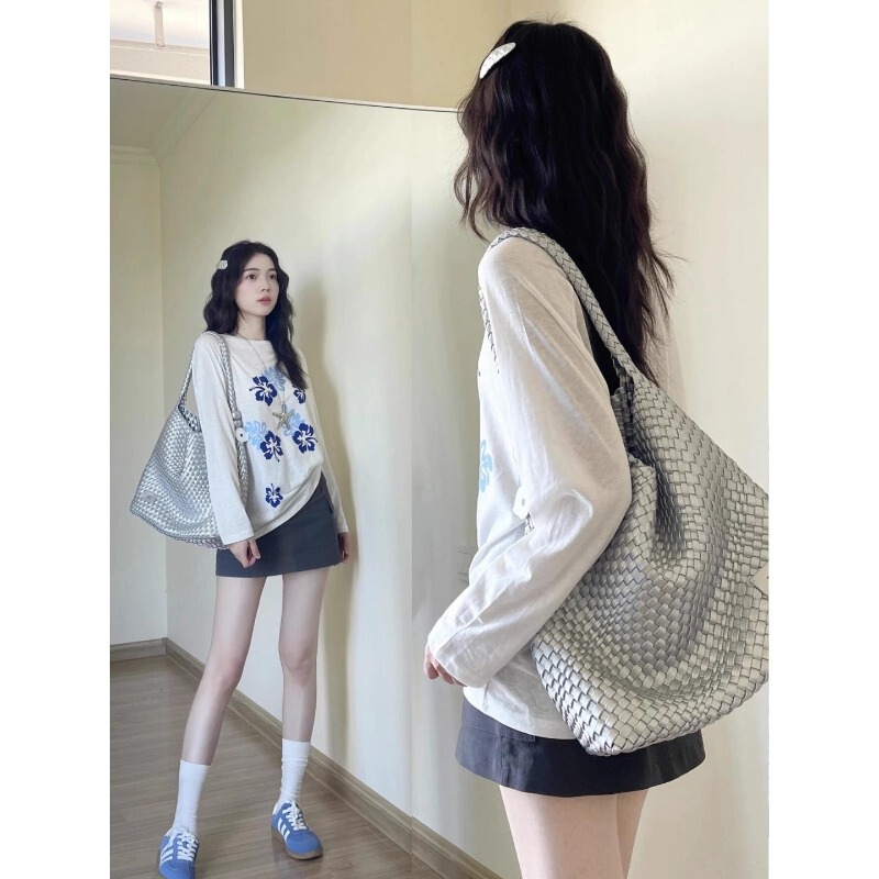 2026 Summer New Korean Style Loose Slimming Sunscreen Blouse for Women, Thin Lazy Style Printed Long Sleeve T-Shirt Top