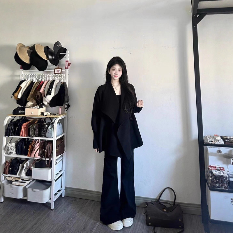 套装女2025春季韩系感收腰针织毛衣外套高腰显瘦阔腿裤两件套|undefined